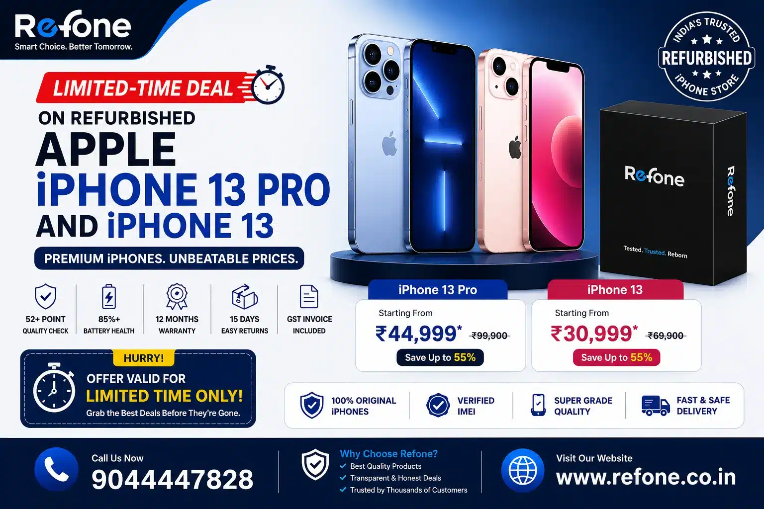 Limited-Time Deal on Refurbished Apple iPhone 13 Pro and iPhone 13 — Refone India